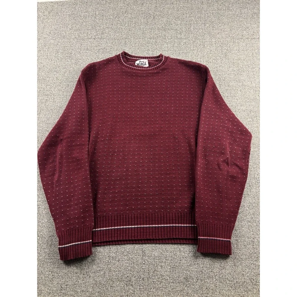 Woolrich Vintage 90s Men's Maroon Cotton Knit Crewneck Cottage Sweater L USA‎